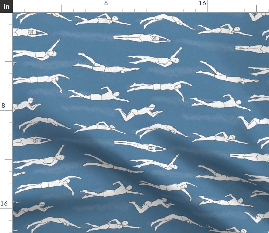 Spoonflower Fabric - Swimmers Sport Divers Swim Water Pool Beach Nautical Summer Coastal Printed on Petal Signature Cotton Fabric by The Yard - Sewing Quilting Apparel Crafts Decor