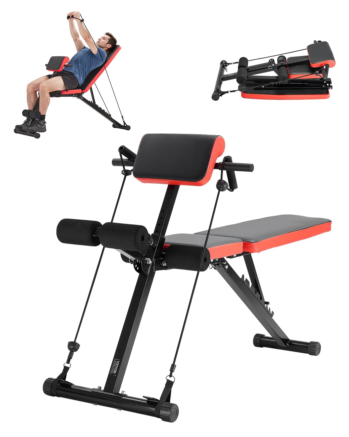 VEVOR Panca Multifunzionale per Allenamento Completo del Corpo, Panca per Iperestensione con Sedia Romana, 350 kg per Allenamento di Addominali e Core di Schiena e Braccia, per Palestra Domestica