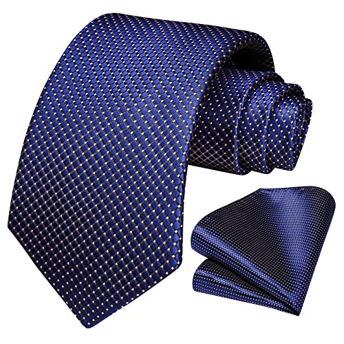 Image of HISDERN Ties for Men Formal Business Plaid Checked Mens Ties and Pocket Square Set Classic Wedding Necktie Handkerchief