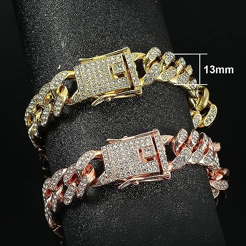 Rosegold Dog Chain Diamond Cuban Collars Walking Rosegold Metal Chain Collar with Design Secure Buckle,Pet Cuban Crystal Jewelry Collar Necklace Accessories for Dogs Cats(Rosegold,16inch) - Image 4