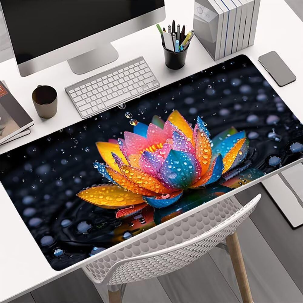 Alfombrilla de Ratón Gaming Loto, Alfombrilla Ratón XXL 1200x600x3mm, Grande Planta Mouse Pad con Bordes Cosidos, Impermeable Base de Antideslizante Caucho Tapete Rato para Oficina Hogar Gaming J-1