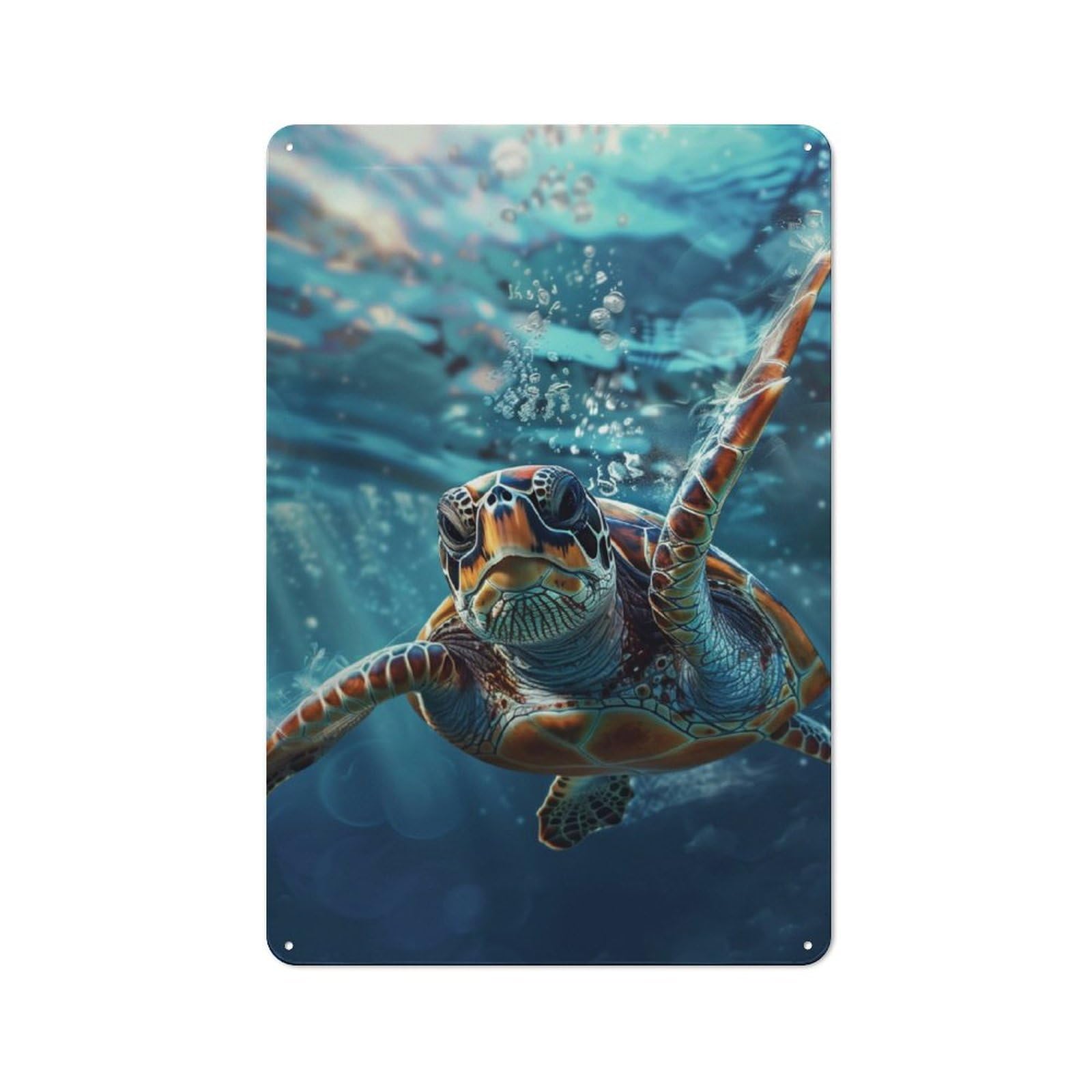 Understated Office Metal Sign 30x20cm Featuring Turtle Blue Water Nature, Studio Wall Plaque for Office, Study, Studio Or Hallway