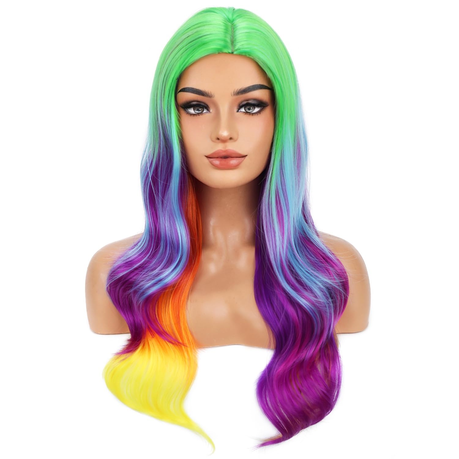 BERON Long Wavy Multi-Color Charming Full Pastel Wigs for Cosplay Girls Party Wig Cap Included