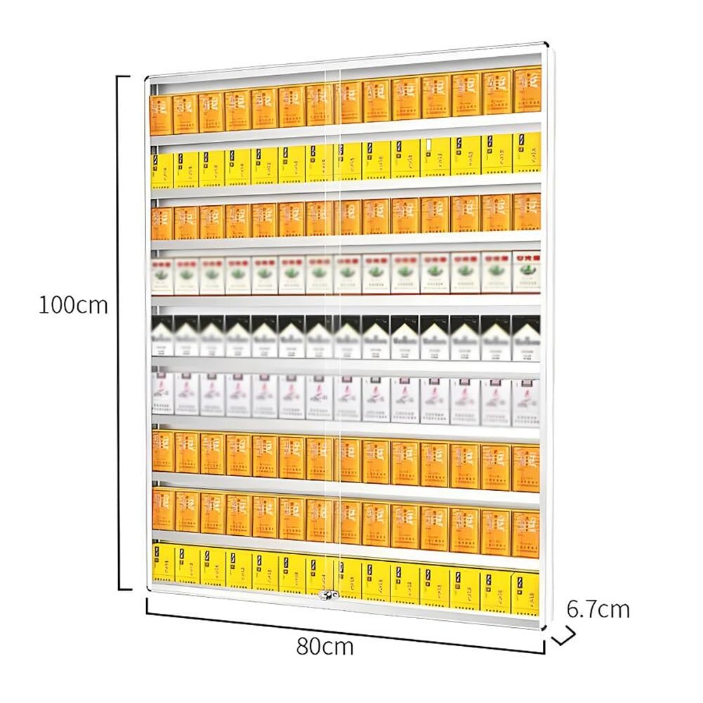 Zfmnoyev Wall Mounted Store Display Shelves, Sliding Acrylic Door with Lock Cigarette Display Cabinet, Aluminum Alloy Cigarette Storage Shelf, Retail Cabinet Organizer(80x6.7x100cm)