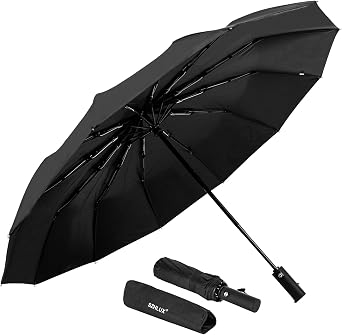 SZHLUX Travel Umbrella,12 Ribs Compact Windproof Folding Black Umbrella,Automatic Umbrellas for Rain,Sun,Backpack,Car,Travel,Golf.
