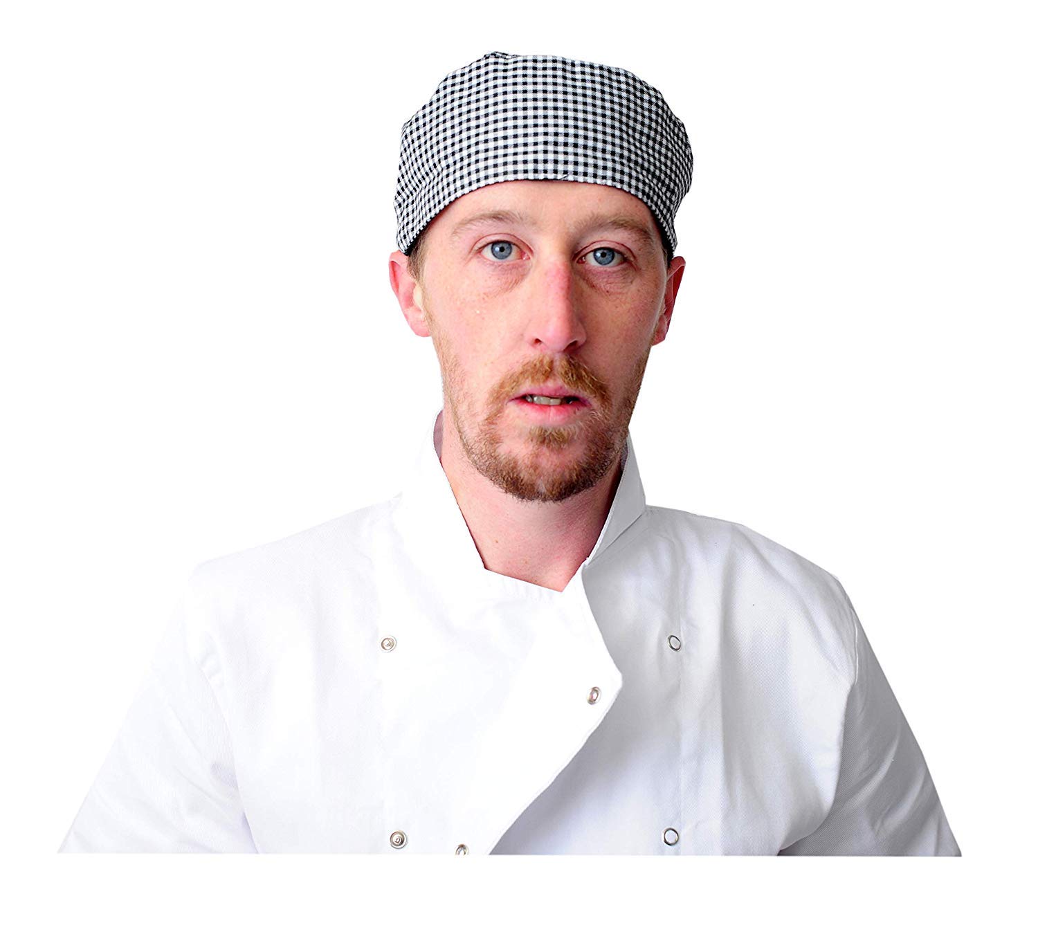 Black Pepper Gorro profesional de polialgodón con diseño de calavera para chefs, cocineros, panaderos, hombres y mujeres, Cuadros de cuadros azules, Pack of 20
