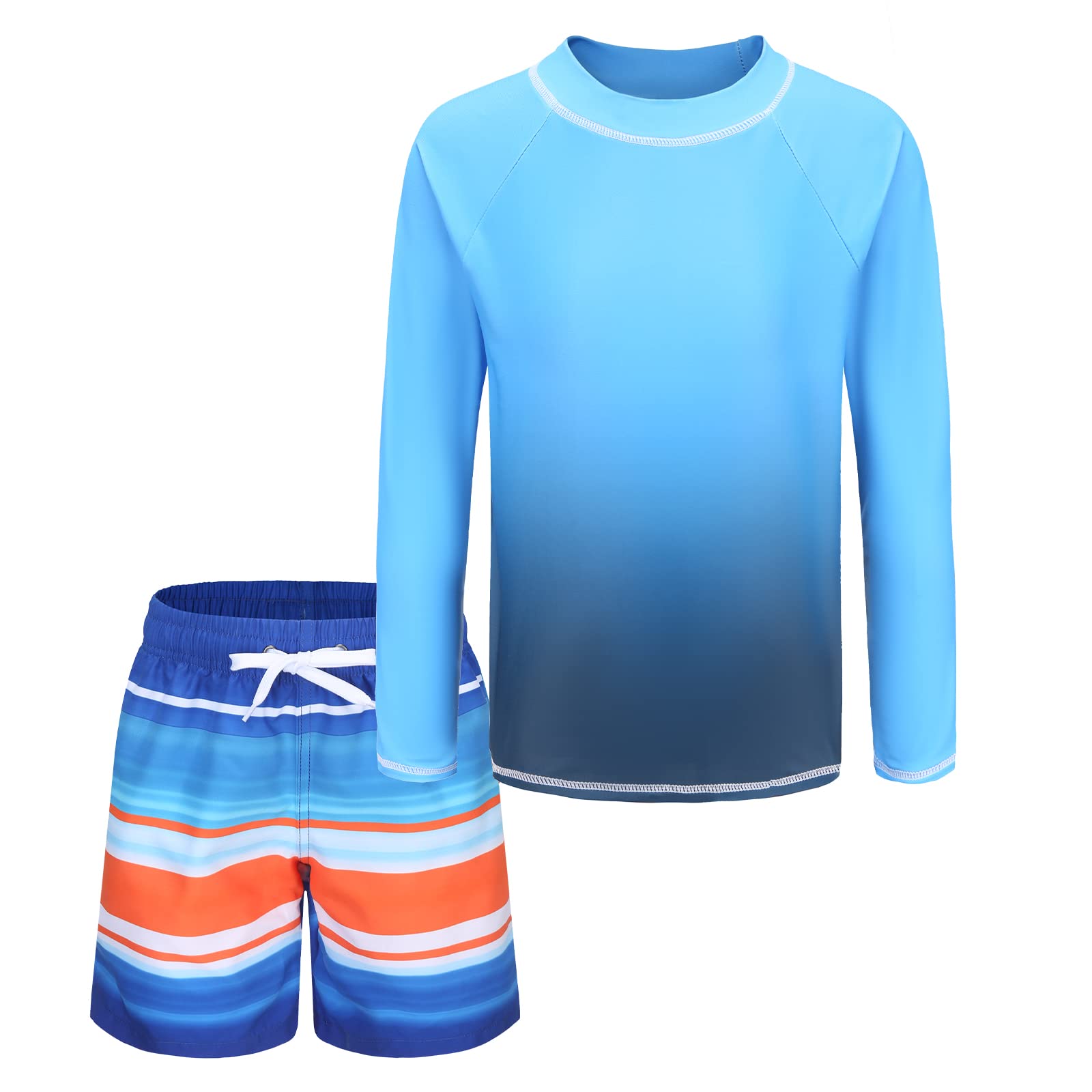 Boys Two Piece Rash Guard Swimsuits Set with Swim Trunk Kids Long Sleeve Bathing Suit Swimwear Set