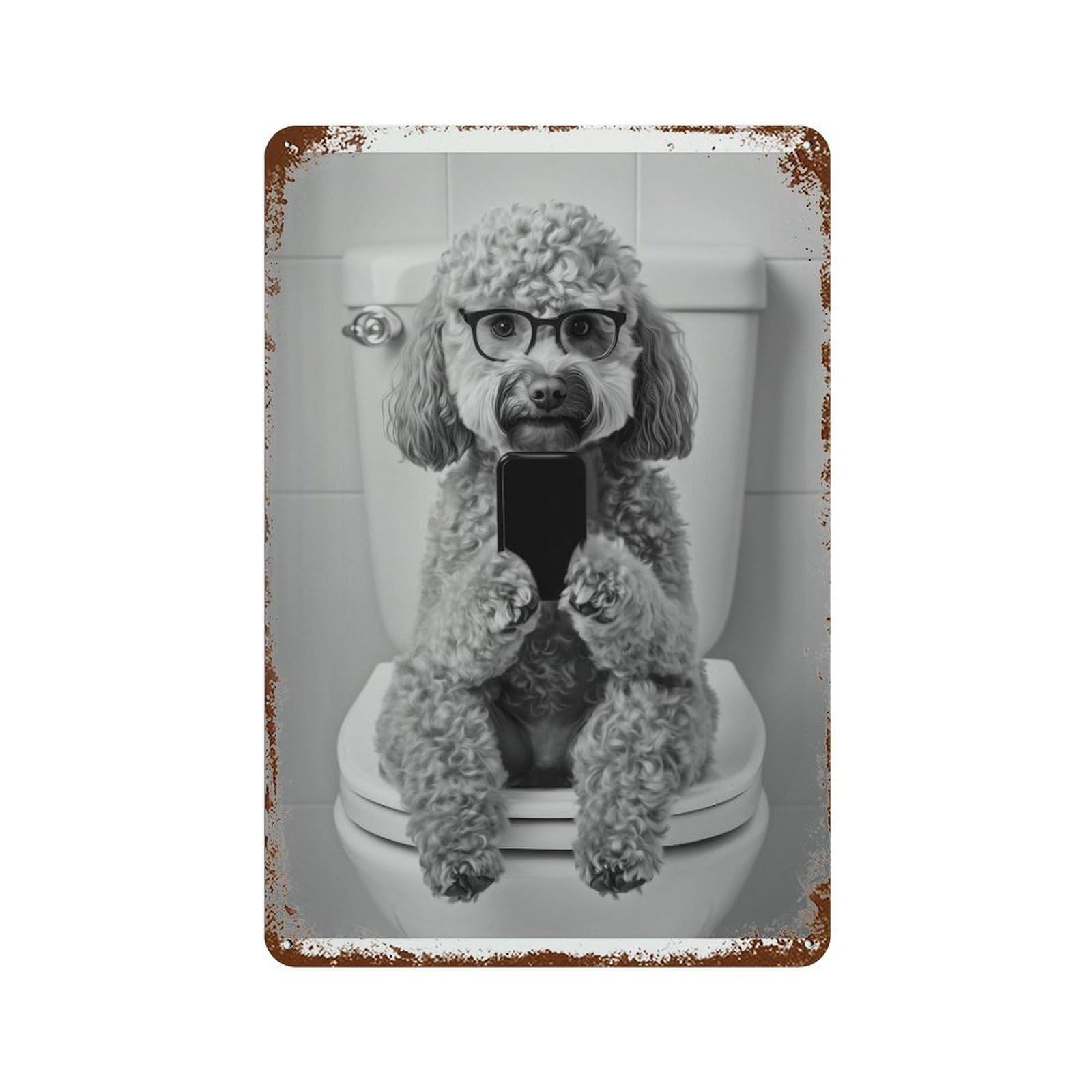 xiaoxiaoshen Labradoodle on Toilet Dog Trendy Wall Decor Art Metal Tin Poster Modern Home Decor Art Home Bar Shop Decorations Vintage Sign 30x20cm