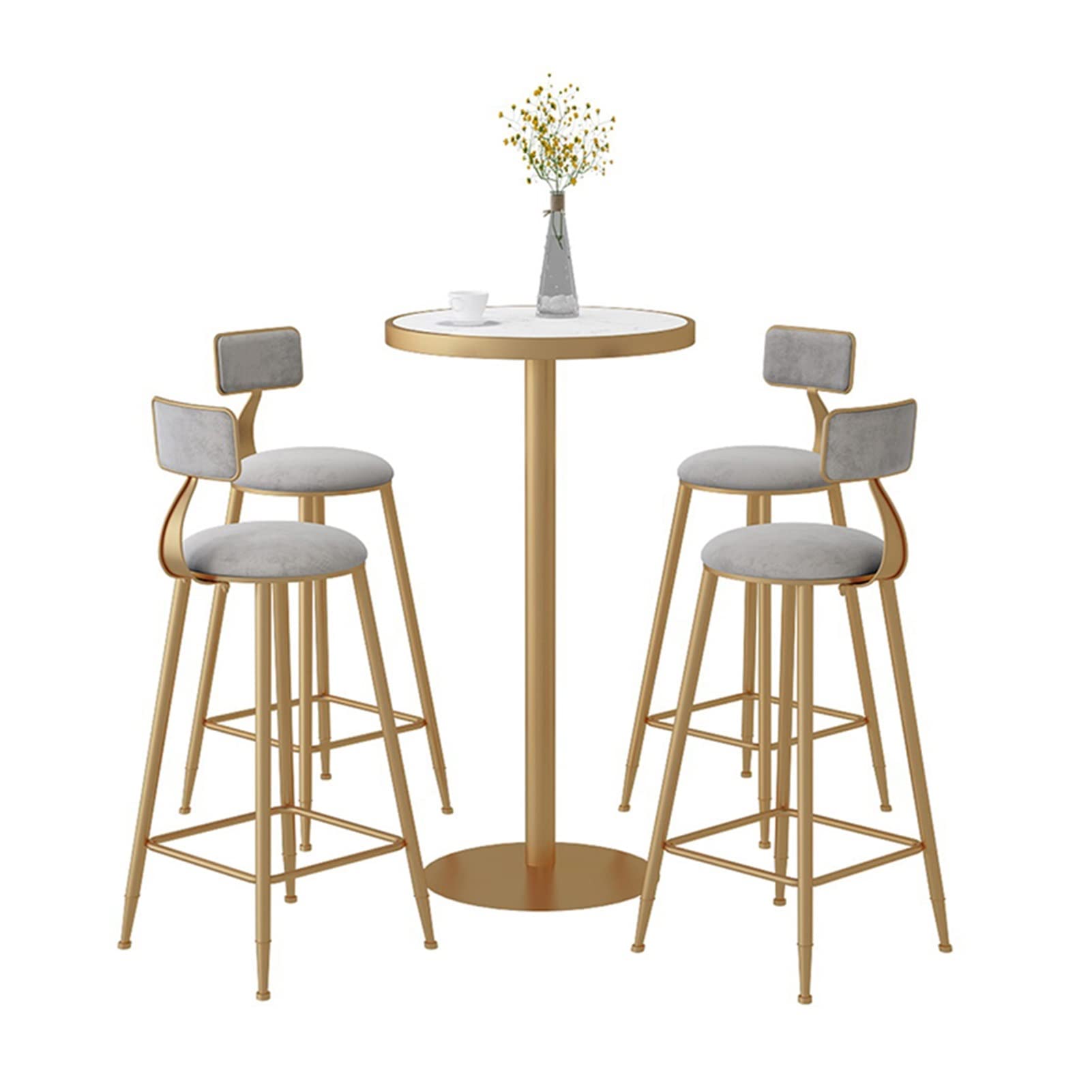 High Bar Table Bistro Table Classic Bistro Pub Furniture- Bar Table Round Pub Table 1Pc, 21.7" Marble Top with Gold Frame and Base(not Include Chair)
