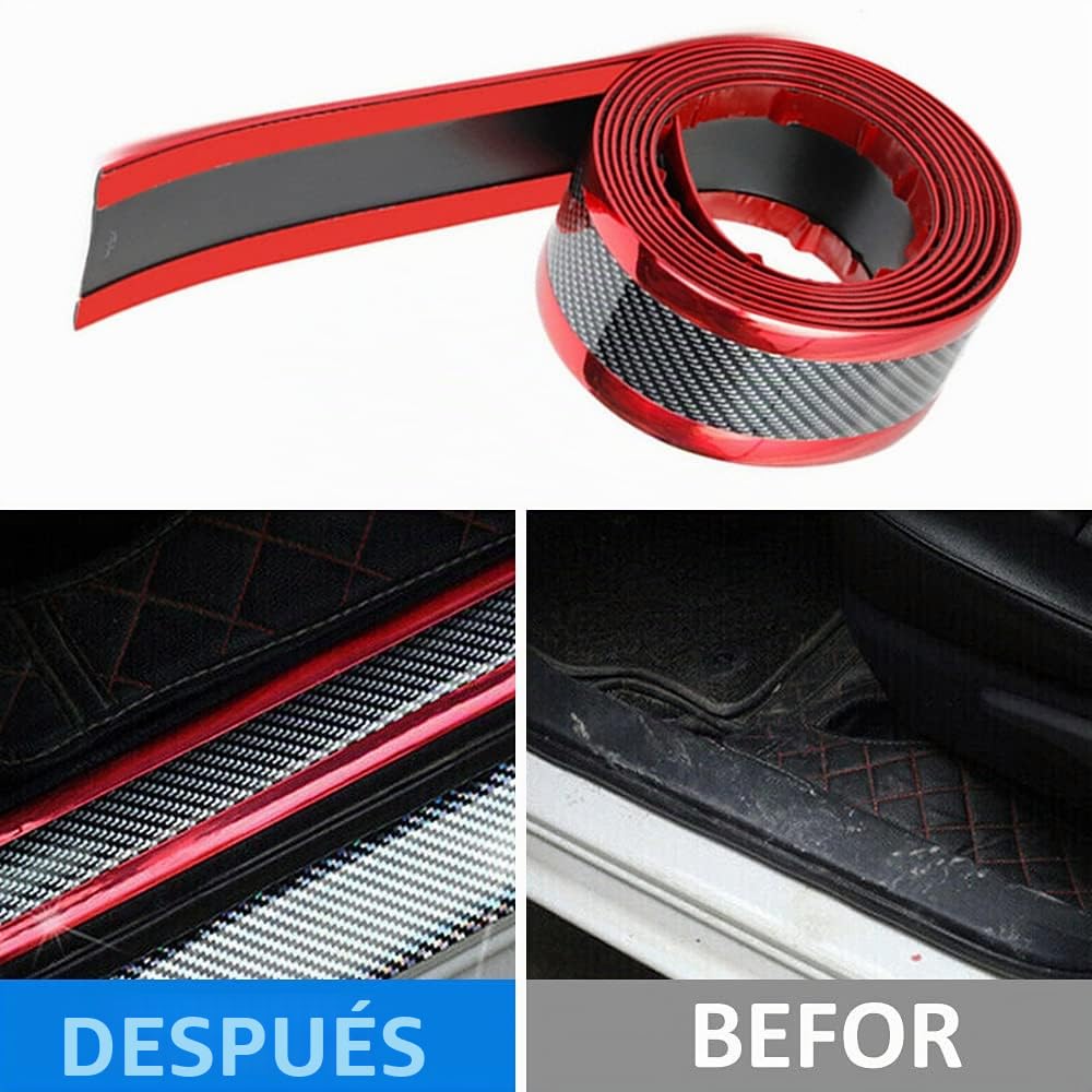 ETOPARS Protector Umbral de Puerta de Coche Fibra de Carbono Rojo 7cmx2.5m Flexible Autoadhesivo para Protectores Cubierta de Parachoques Puerta