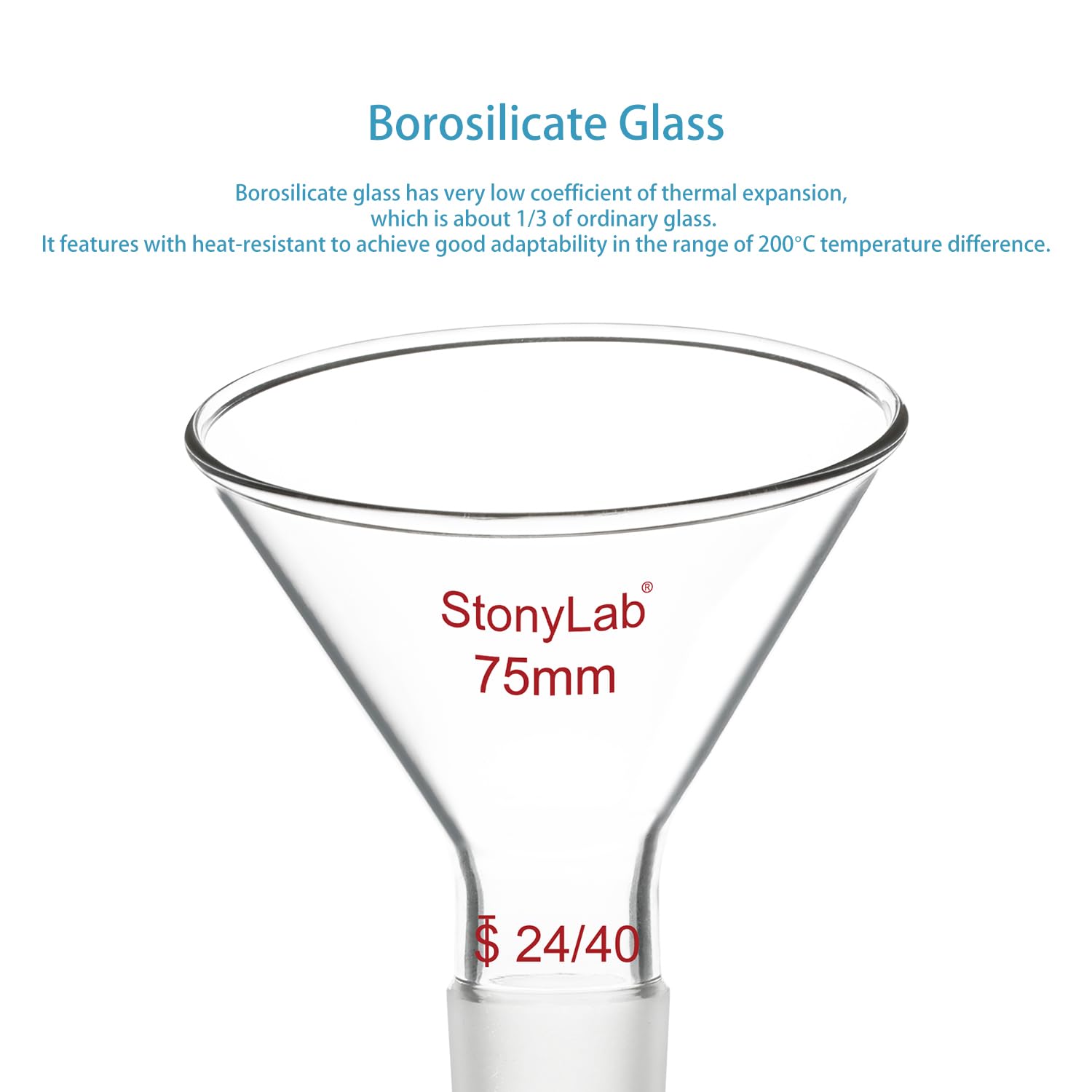 stonylab Glas Schräger Trichter, 60 Versetzter Borosilikatglas Pulvertrichter Schräger Dreieckiger Trichter mit 24/40 Standardgelenk für Ergänzung von Labormaterialien, 75 mm