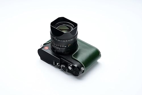 Miniatura 8 de Funda para cámara Leica Q3, hecha a mano de piel auténtica para cámara Leica Q3 versión de apertura inferior + correa de mano (verde)