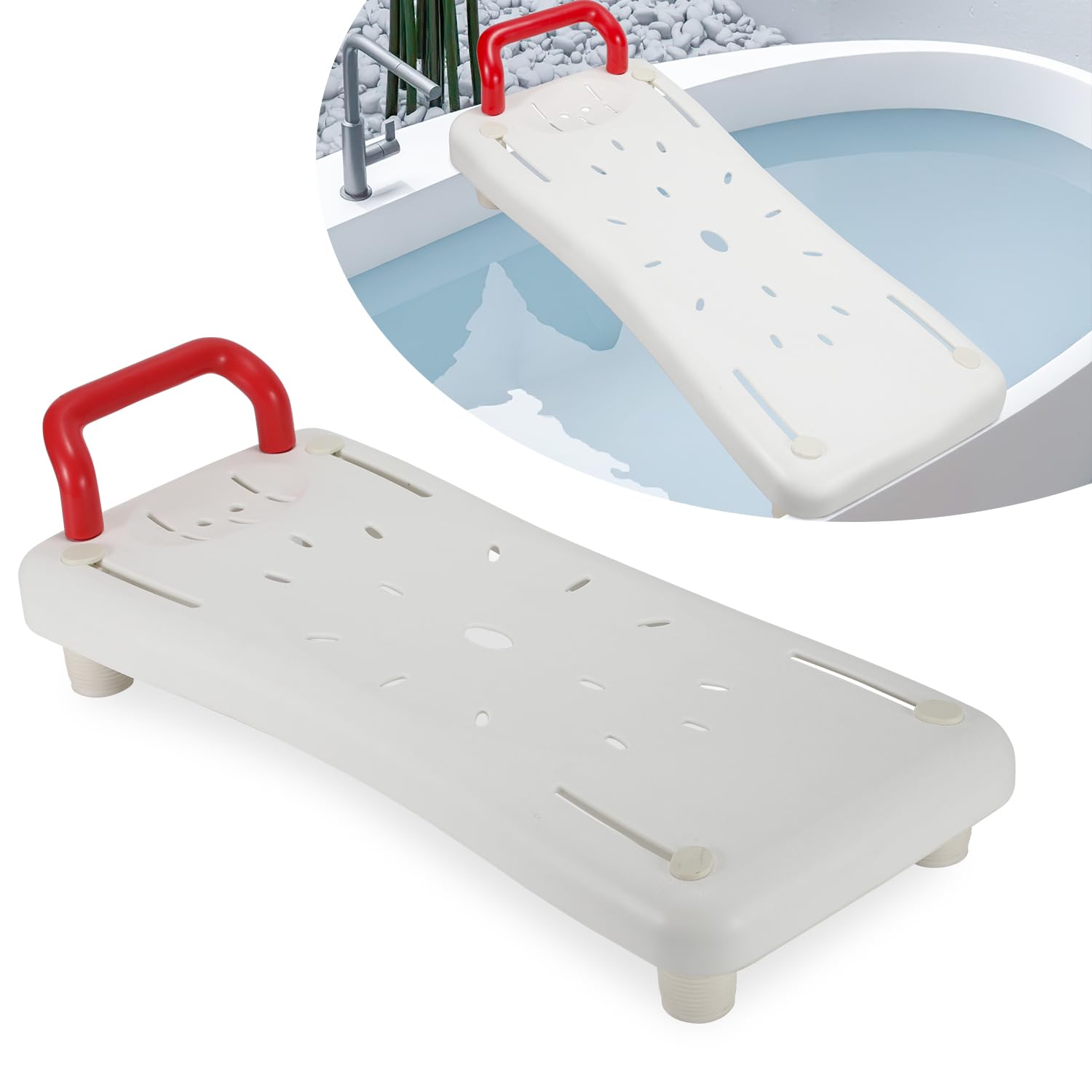 Randaco Siège de baignoire pour personnes âgées 70 cm 150 kg largeur 41-62 cm porte-savon poignée