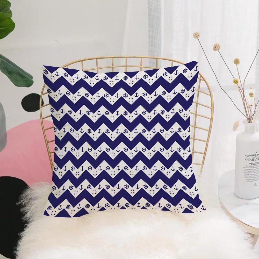Hyosxw L Chevron Pattern Anchor Life Ring Ship's Wh - A9 Cushion Cover,Throw Pillow Case Home Decorative For Living Room Bedroom Sofa Chair 18X18 Inch,L Chevron Pattern Anchor Life Ring Ship's Wheel Navy Blue And White,Pillowcase 45X45cm