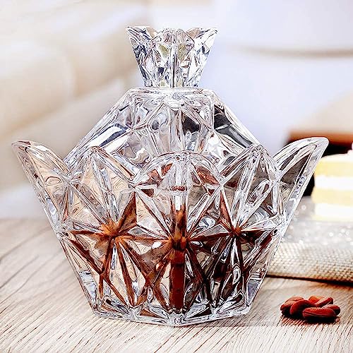 Image of WRINGO Crystal Diamond Cut Candi Jar with Lid | Premium Decorative Glass Candy Bowl | Multipurpose Storage Jar for Candi, Cookies, Chocolates, Dry Fruits, Sugar & Snacks (Pack of 1)