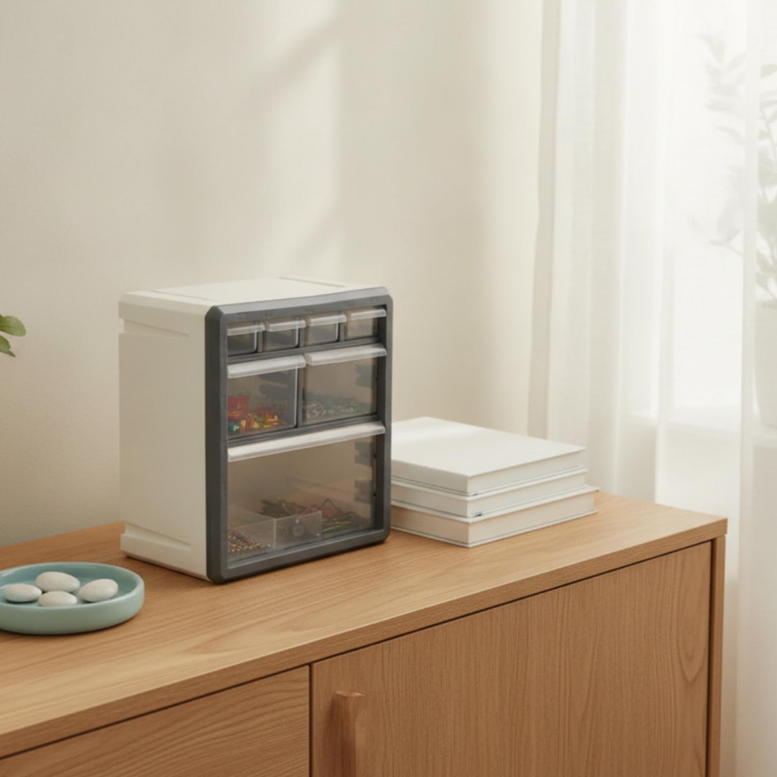 Cassettiera di Plastica Multiscomparto Armadietto con Cassetti Salvaspazio Contenitore Domestico, Blu, Organizzatore Da Scrivania Con Cassetti, 48 Scomparti