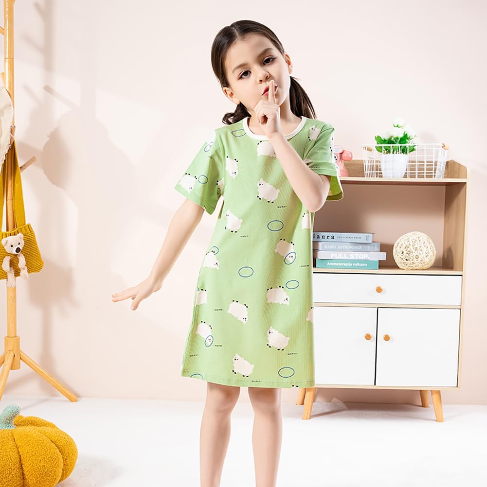 BANGSAUR Girls' Dress, Toddler Cotton Soft Short Sleeve Sleepshirts,3-10 Years - Image 2