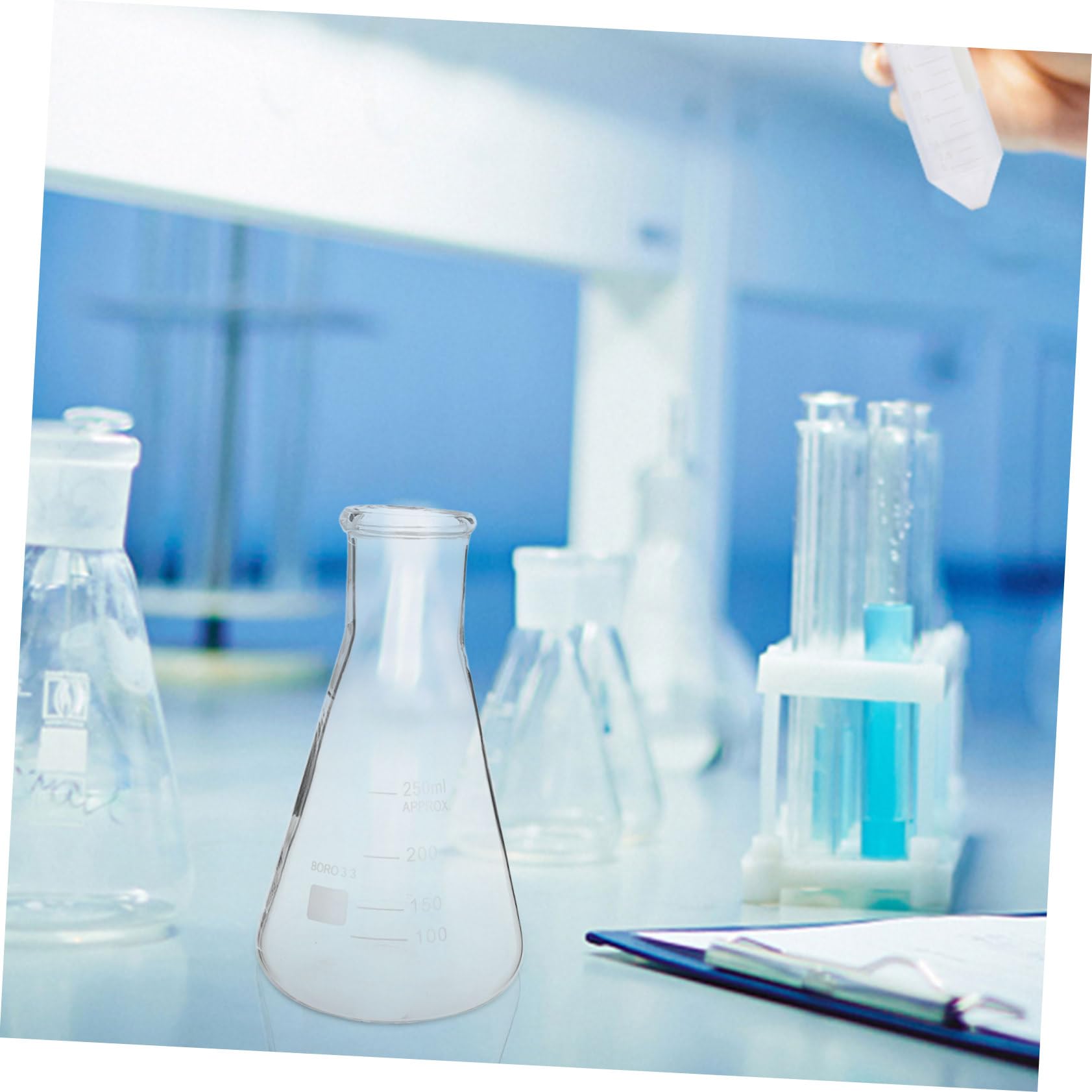 Gatuida Matraces Erlenmeyer de Vidrio de Borosilicato Conjunto de 5 Base Triangular Capacidad de 50ml a 1 L, Fácil de Limpiar y Verter para Laboratorio Científico