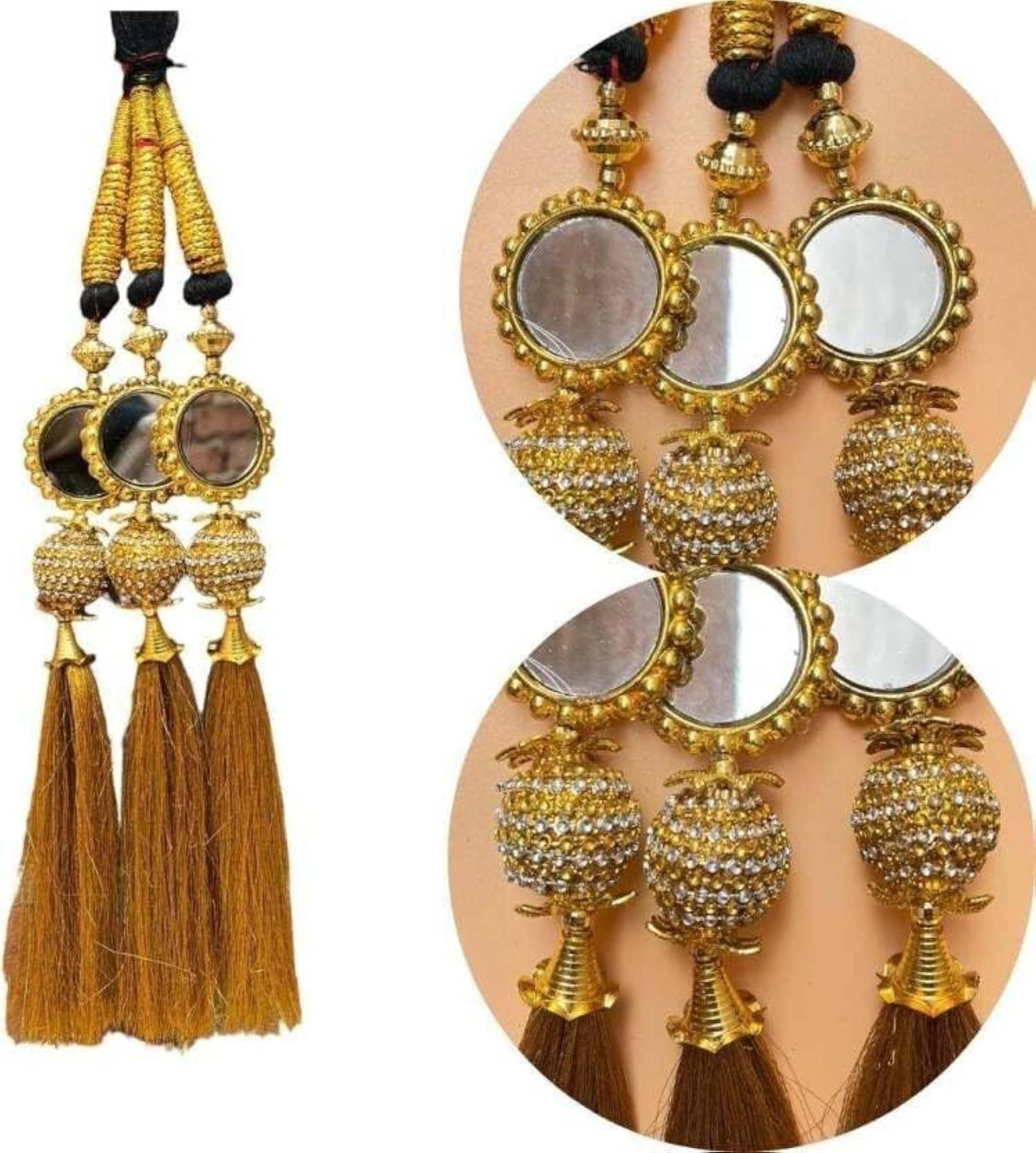 Mirror Punjabi Heavy Design Extension with Golden Tassels