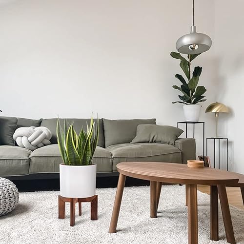 Miniatura 2 de Gendral Forwepup - Juego de 2 soportes para plantas de madera, soporte moderno de mediados de siglo para macetas de ratán, soportes bajos y cortos