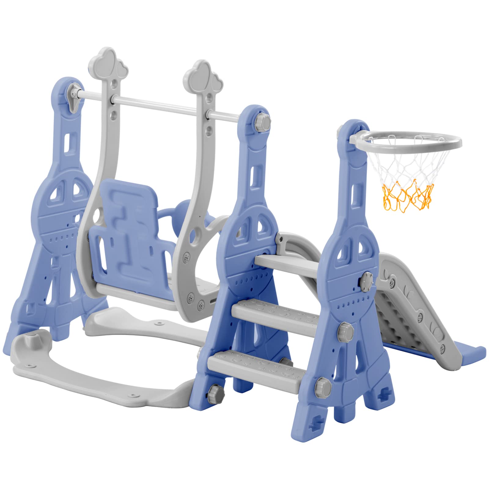 4 en 1 tobogán infantil con columpio y cesta de baloncesto, escalera con manos corrientes, tobogán interior y exterior infantil, pasos antideslizantes, a partir de 2 años (azul)