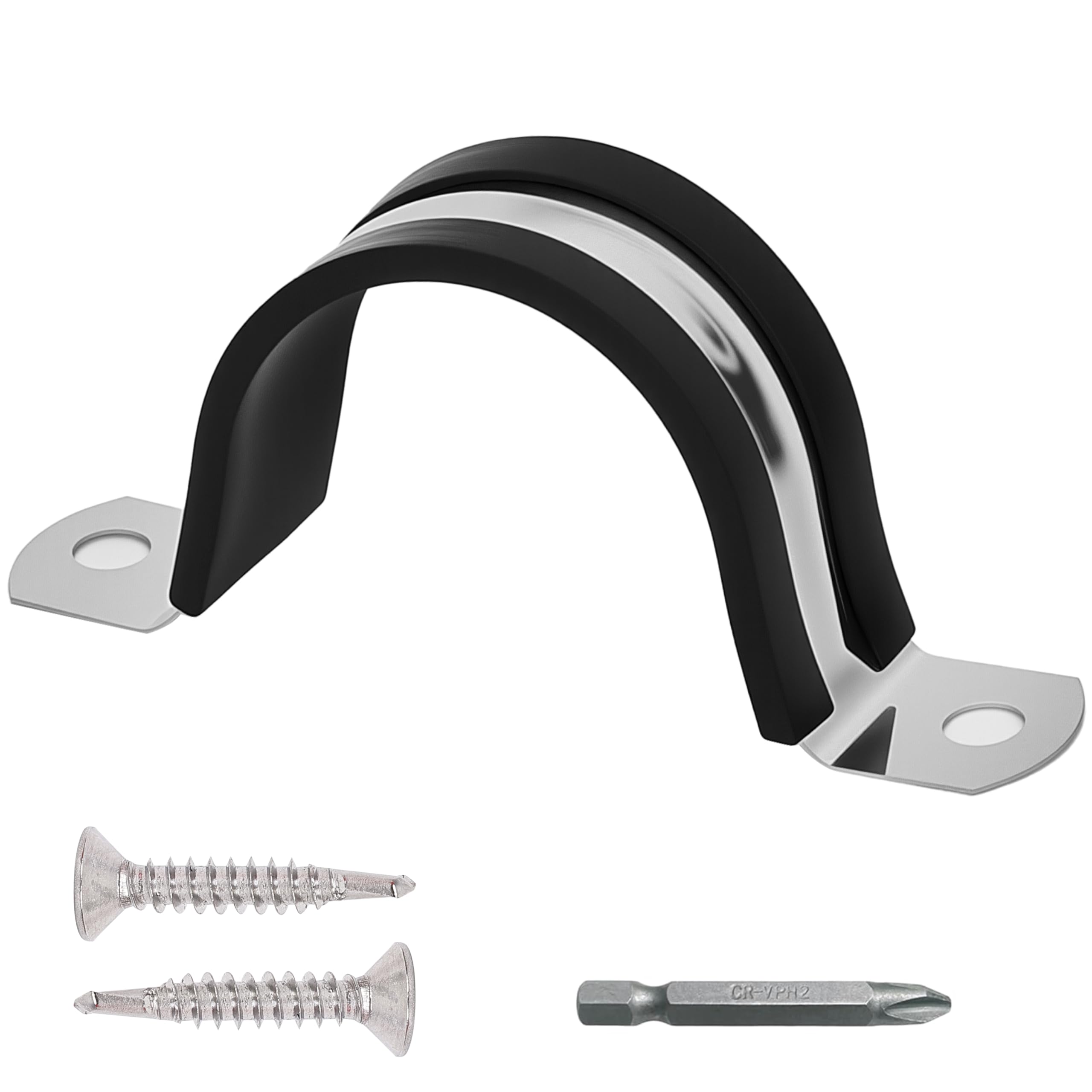 Pipe Clamps 1-1/2 Inches （Φ38MM）- 304 Stainless Steel & Rubber Lining 10 Pack