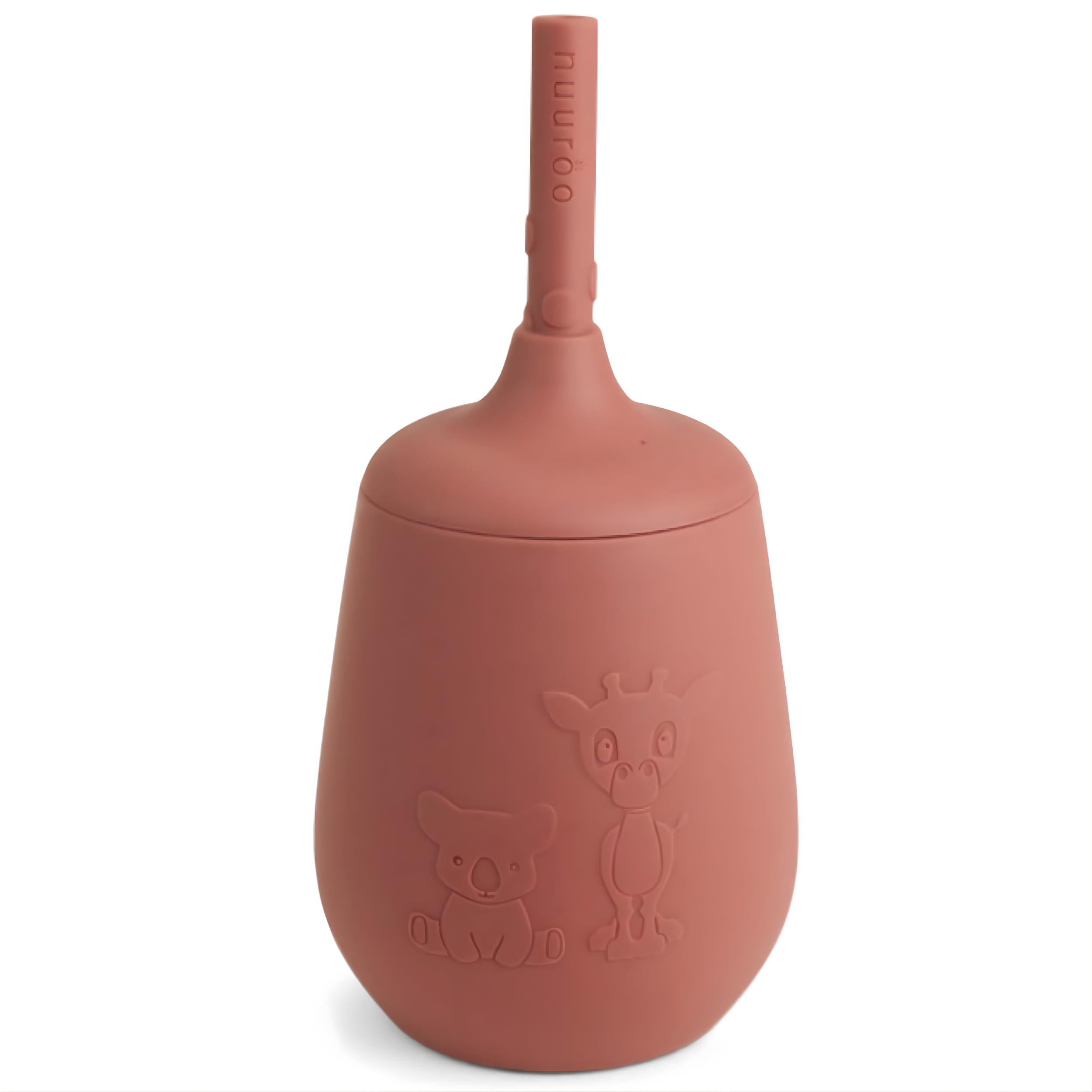 Nuuroo Mahogany Silicone Cup With Straw – 230 Ml Lfgb Food-Grade Silicone Toddler Cup With Removable Lid & Spout, Dishwasher & Microwave Safe, Designed In Denmark (Mahogany)