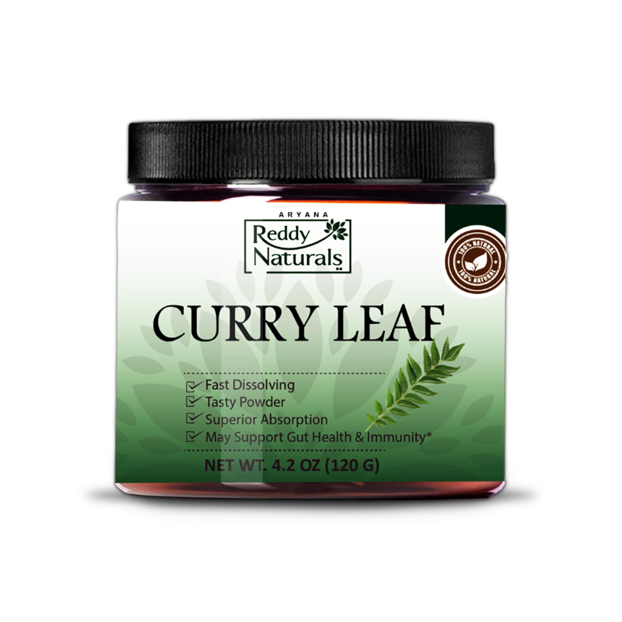 Reddy Naturals Curry Leaf Powder with Natural Orange Flavor – Pure Curry Patta Extract Superfood Blend for Daily Wellness & Clean Nutrition – 4.2 oz (120g)