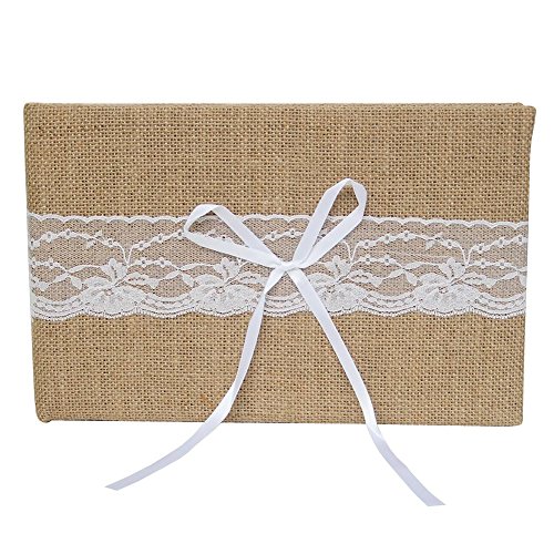 Arksu 5Pcs Wedding Sets Flower Girl Basket + Ring Bearer Pillow + Guest Book With Pen + Pen Set Holder + Bride Garter For Rustic Bridal Wedding Shower Ceremony Anniversary #TOP4