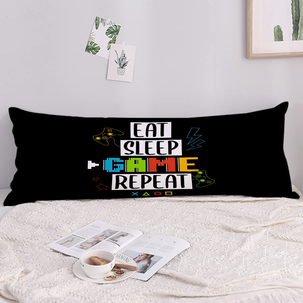 Sleepwish Gamepad Long Body Pillowcase Neon Gamer Pillow Case Protector Teen Gaming Themed Room Home Bed Sofa Throw Pillow Cover for Kids Adults 21