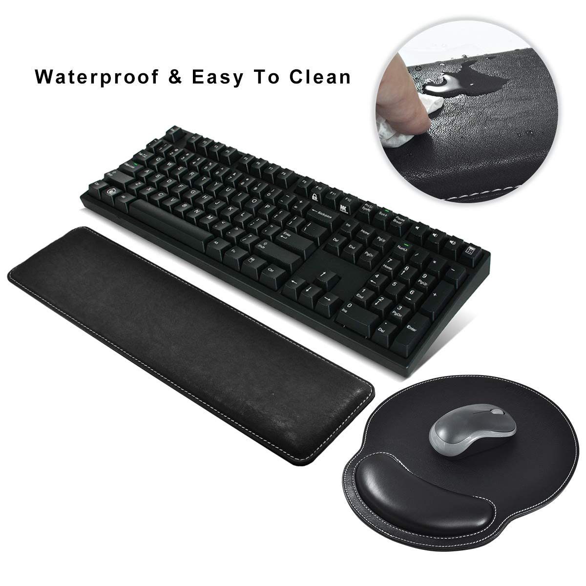 MAIDERN Poggiapolsi per tastiera in pelle PU con supporto per polso, tappetino per mouse memory foam - nero