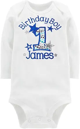 First Birthday Boy Outfit Bodysuit Personalized with Baby Custom Name