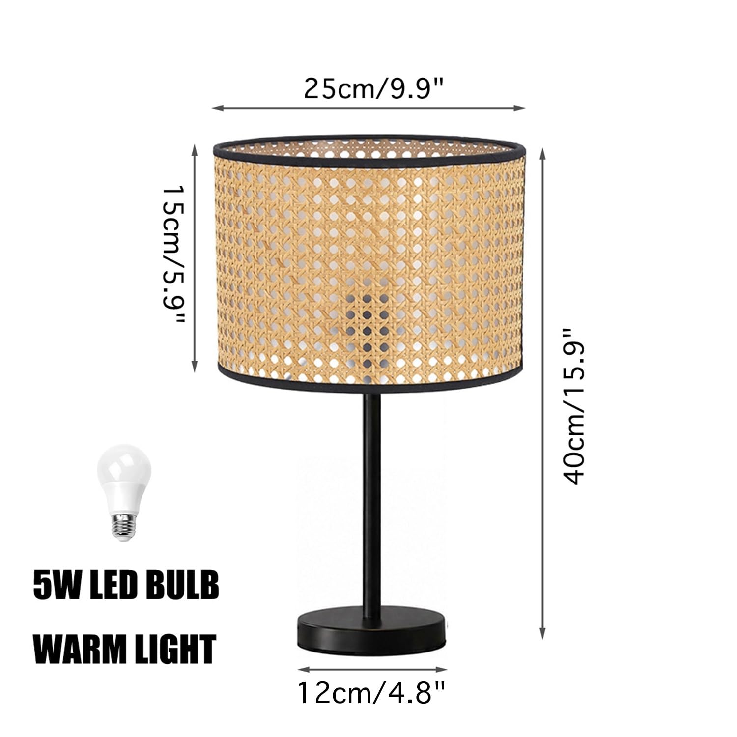 Lámpara de mesa de ratán hecha a mano Wabi-Sabi Style Pantalla de ratán Luz de noche Lámpara de noche Lámpara de mesa decorativa creativa para dormitorio, sala de estar