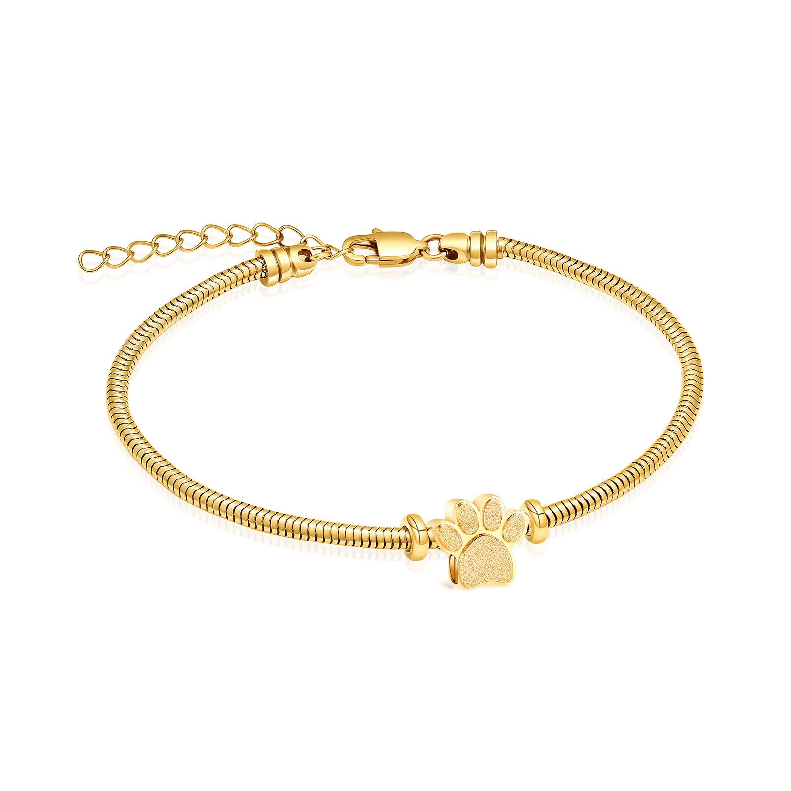 QGJNSGC Urn Bracelet for Ashes for Women Men Dog Cat Paw Print Pet Cremation Jewellery Adjustable Memorial Keepsake Snake Link Bracelet (Gold)