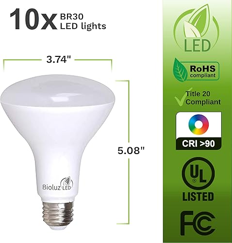 Miniatura 4 de Bioluz LED Paquete de 10 bombillas LED 90 CRI BR30 para interiores y exteriores, instantáneas en regulable, blanco cálido, 2700 K, sustituye 65-95