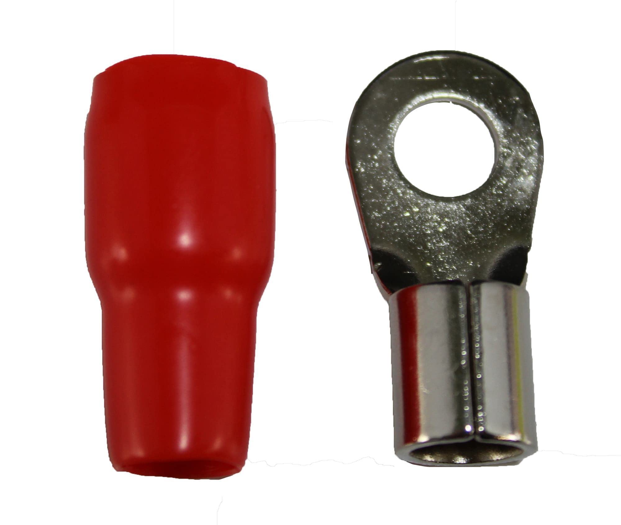 5 x Red 4 AWG 10.5MM Ring Terminals Nickle Plated