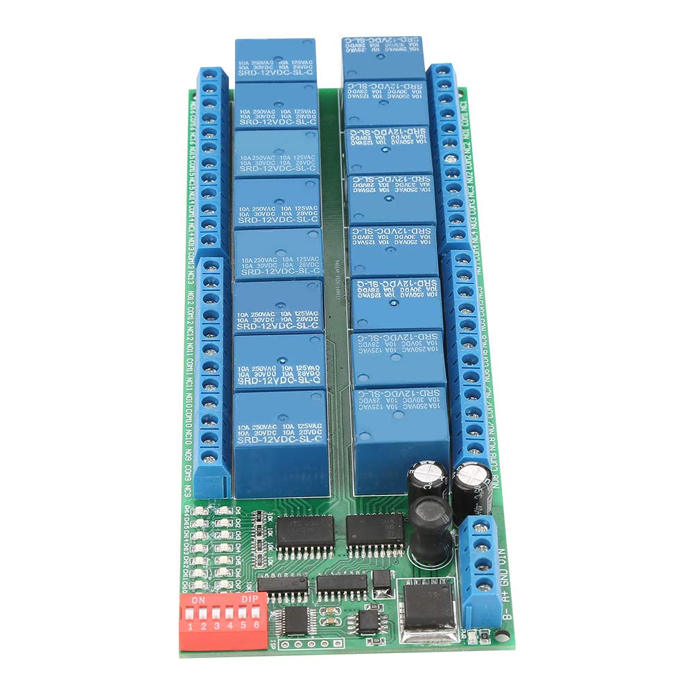 Placa de relé 16 Canales DC 12V Controlador PLC Modo MODBUS 11mA Modo RTU Eléctrico Industrial para 64 Dispositivos en Paralelo