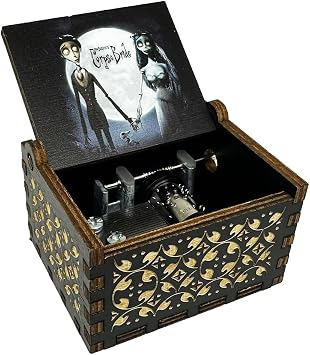 Youtang CorpseBride Hand Crank Music Box, Antique Engraved Black Wooden Case, Gift for Special Occasions Hand crank, Black
