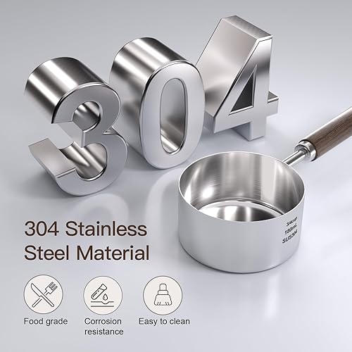 Miniatura 8 de Cuchara de comida taza medidora - 14 taza (4 cucharadas  2 Oz.  2.0 fl oz), acero inoxidable 304, mango largo de nogal negro