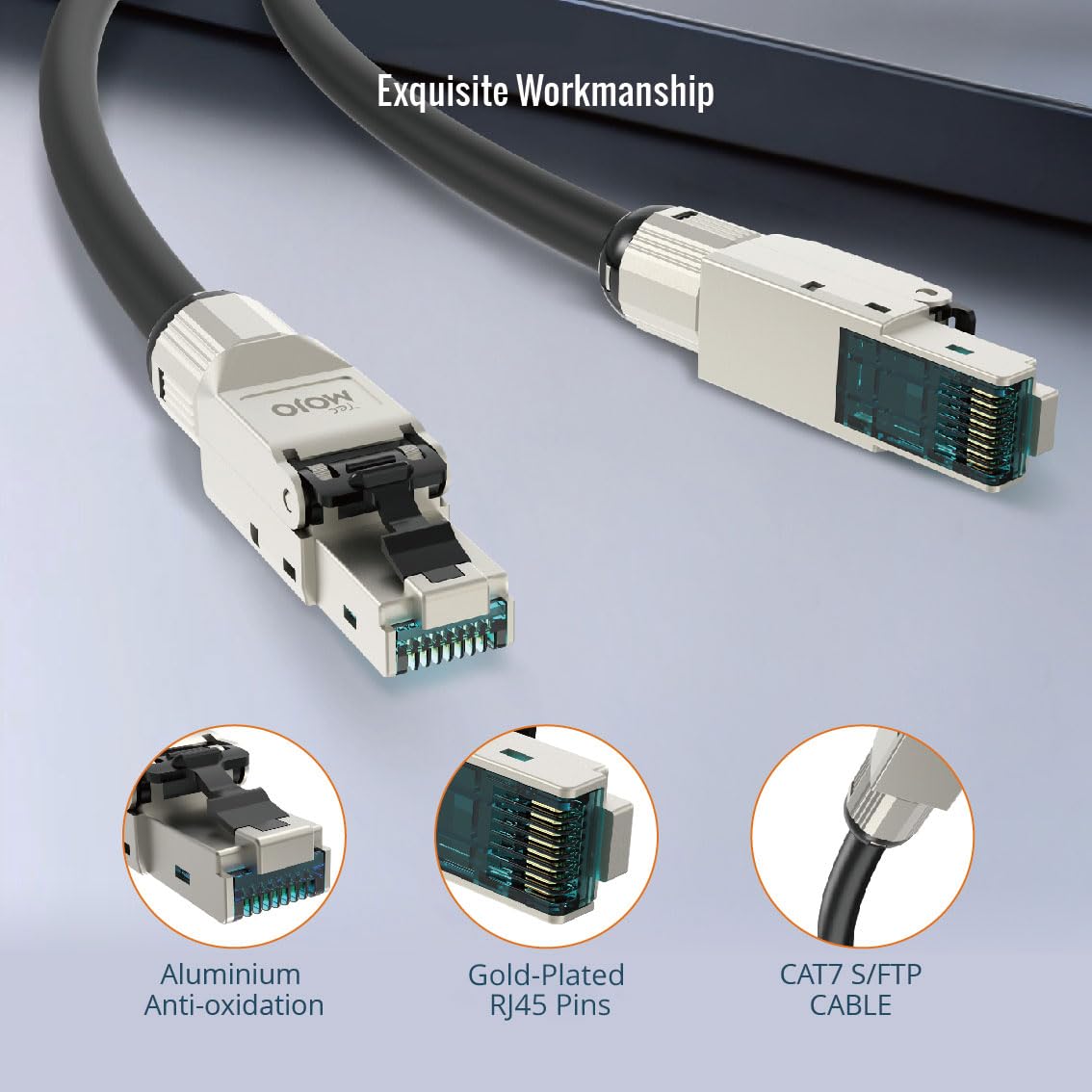 Tecmojo Cavo LAN CAT7 S/FTP, 50 m, resistente alle intemperie, 10 Gbit, PiMF rame puro 23AWG, schermatura al 30% AL-MG, doppio rivestimento in PVC + PE, nero RAL9005, con strumento spelafili e