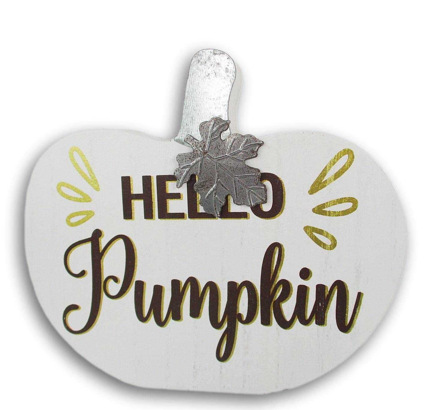 Photo 1 of ''Hello Pumpkin'' Stand Up White Wood Pumpkin Shape - Autumn Cutout for Table or Shelf- Fall Decor Sign - 7 x 6.75 Inches