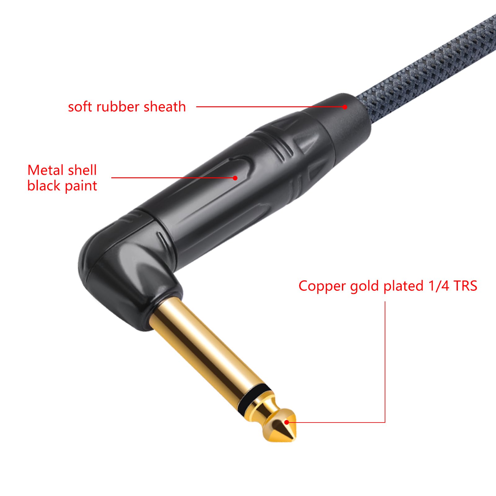6,35 mm rechtwinkliger TS-Stecker auf 6,35 mm TS-Buchse, 6,35 mm 1/4 Mono-Stecker auf Buchse, Anschluss für untere Gitarre/V-förmige Gitarre/Front-Klinkenstecker, 1 Stück