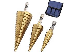 3Pcs Cone Bit Kit 4-32mm HSS Titanium Step Drill Bit Set 1/4"Hex...