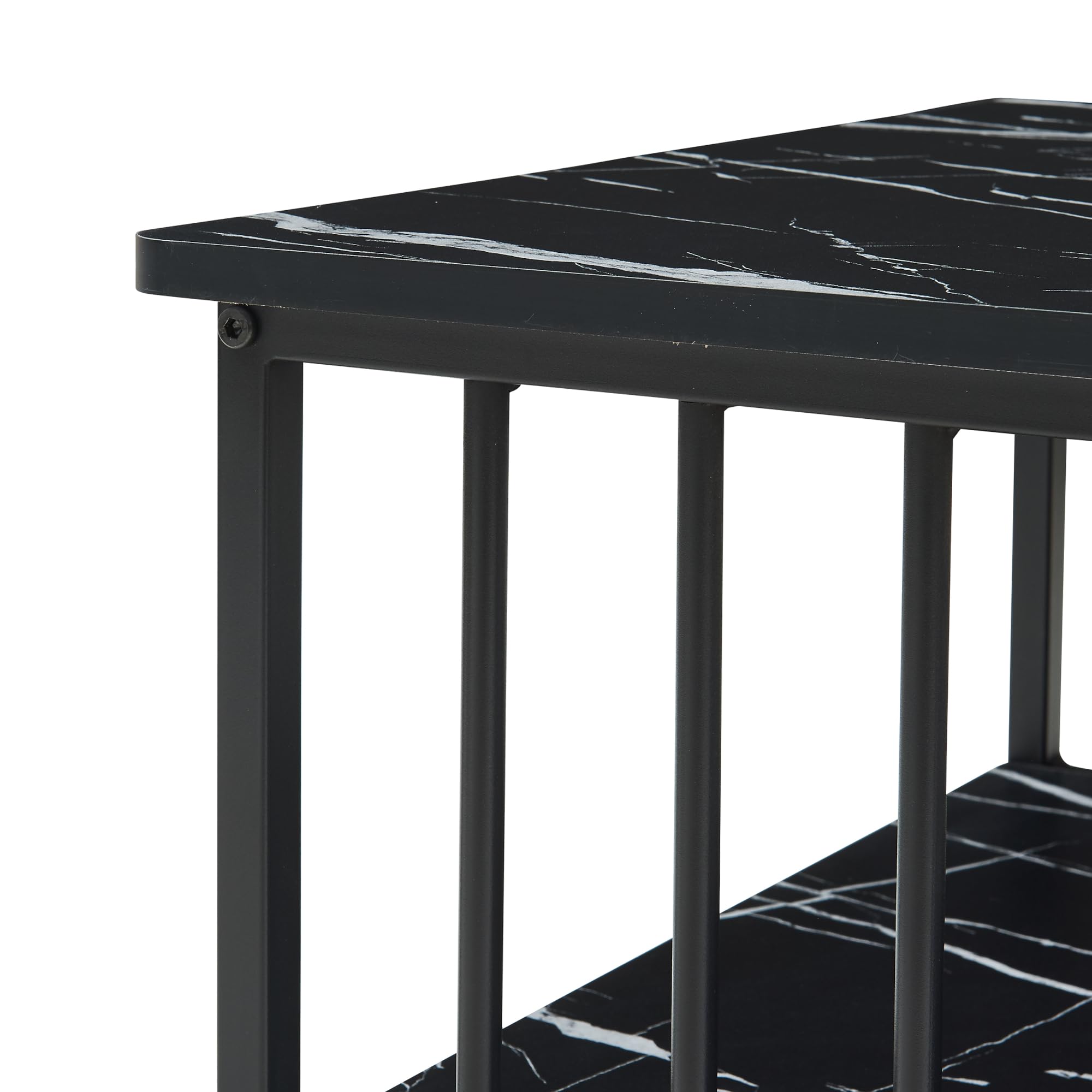 [en.casa] Couchtisch Raukurg Sofatisch mit einem Ablagefach Wohnzimmer 120 x 60 x 44 cm rechteckig Metallgestell Marmoroptik, schwarz
