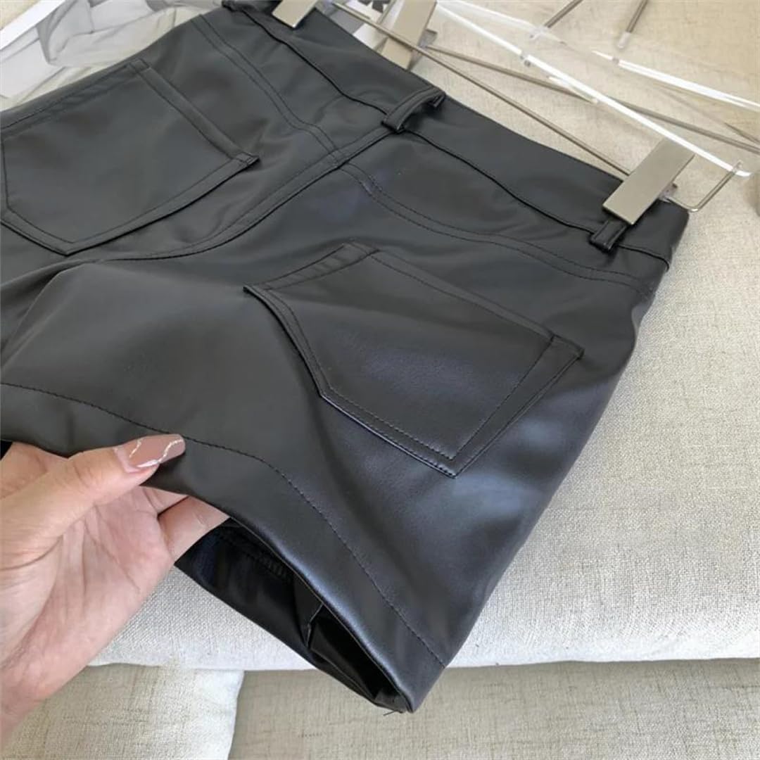 Kelsiop Minifalda de piel sintética de cintura alta para mujer, falda corta acampanada Y2k Streetwear