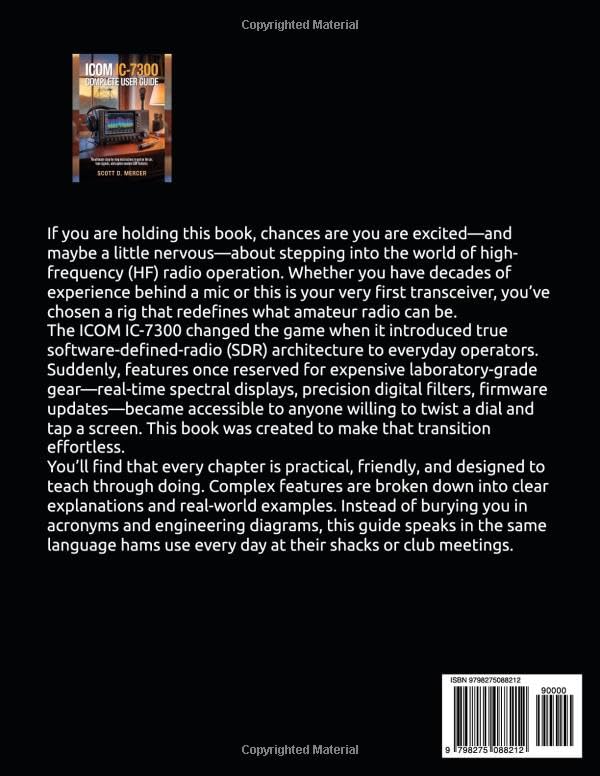 Back cover of the ICOM IC-7300 Complete User Guide book, showing text and ISBN barcode.