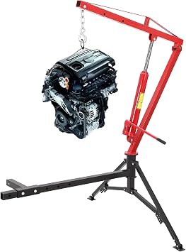 Hydraulic Pickup Truck Crane 1000 Lbs Capacity 360 Degree Swivel Hitch Mounted with Adjustable Capacities 500 750 1000 Lbs for Construction Lifting,Red
