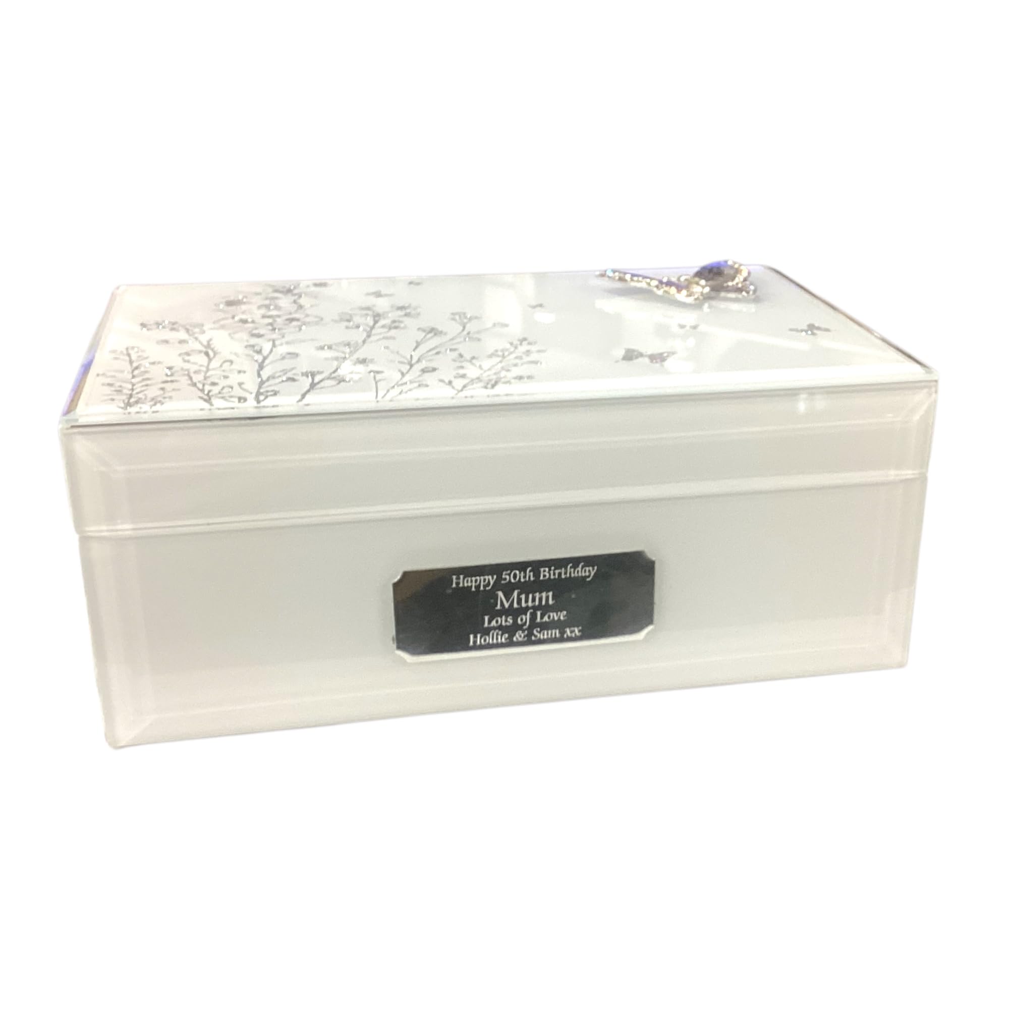 Rutherfords Gifts Personalised Rectangular Butterfly Floral Jewellery Trinket Box - Engraved With A Message Of Your Choosing