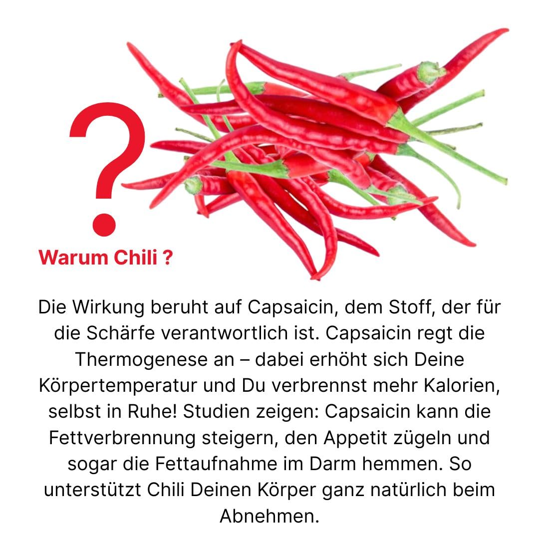 Red Chili Fat-BURNER CAPSAICIN Cayennepfeffer 180 Kapseln BAUCH BEINE PO "Fettbrenner" POWER-Diät Unterstützung & (Fett) Stoffwechsel. OHNE Zusatzstoffe 26595-180