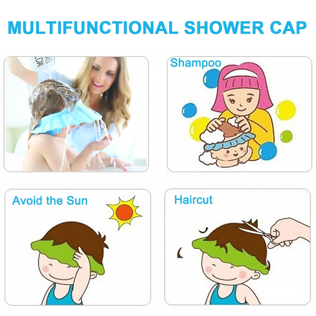 Lot de 2 bonnets de douche pour enfants, bonnet de shampoing pour enfants, bouclier de lavage des cheveux réglable pour bébé, utilisé pour protéger les yeux et les oreilles